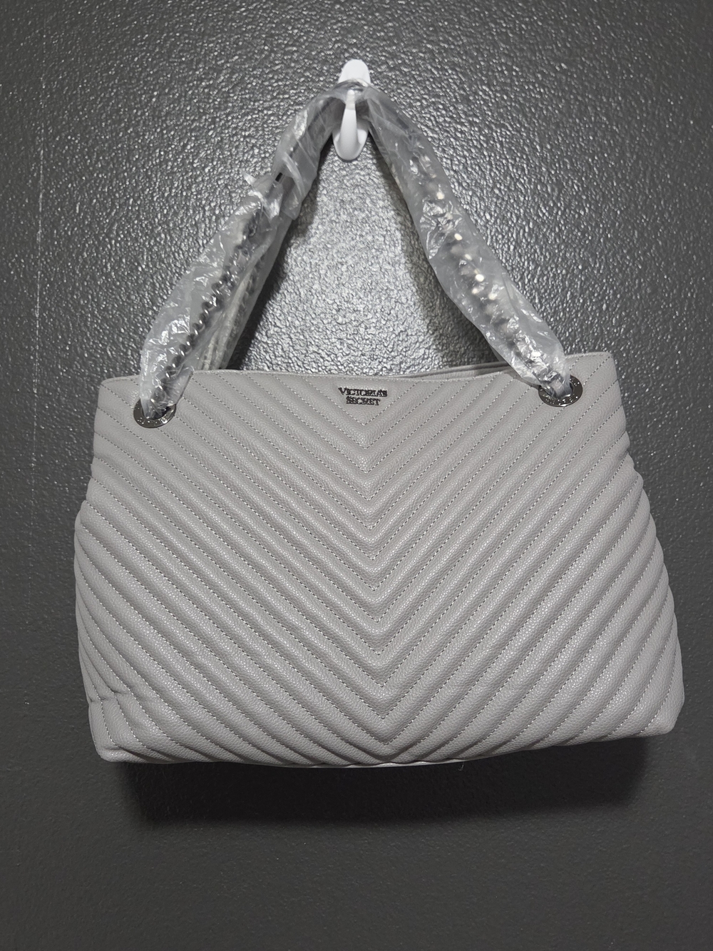 Victoria's Secret Quilted Shoulder Tote Handbag Purse Gray